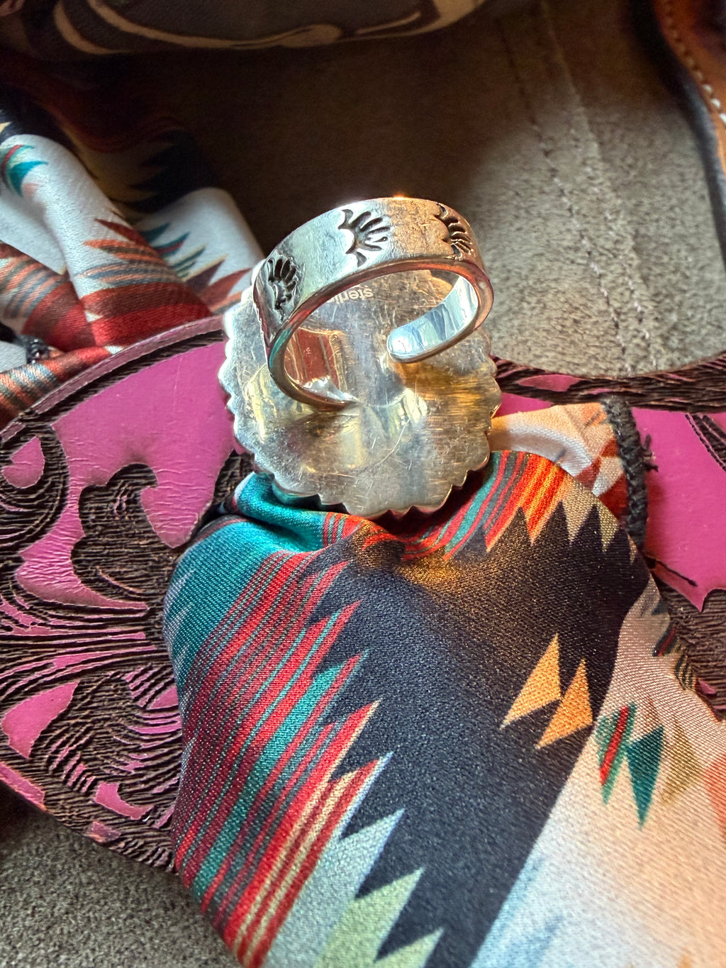 Southwest handmade multi Stone silver ring
